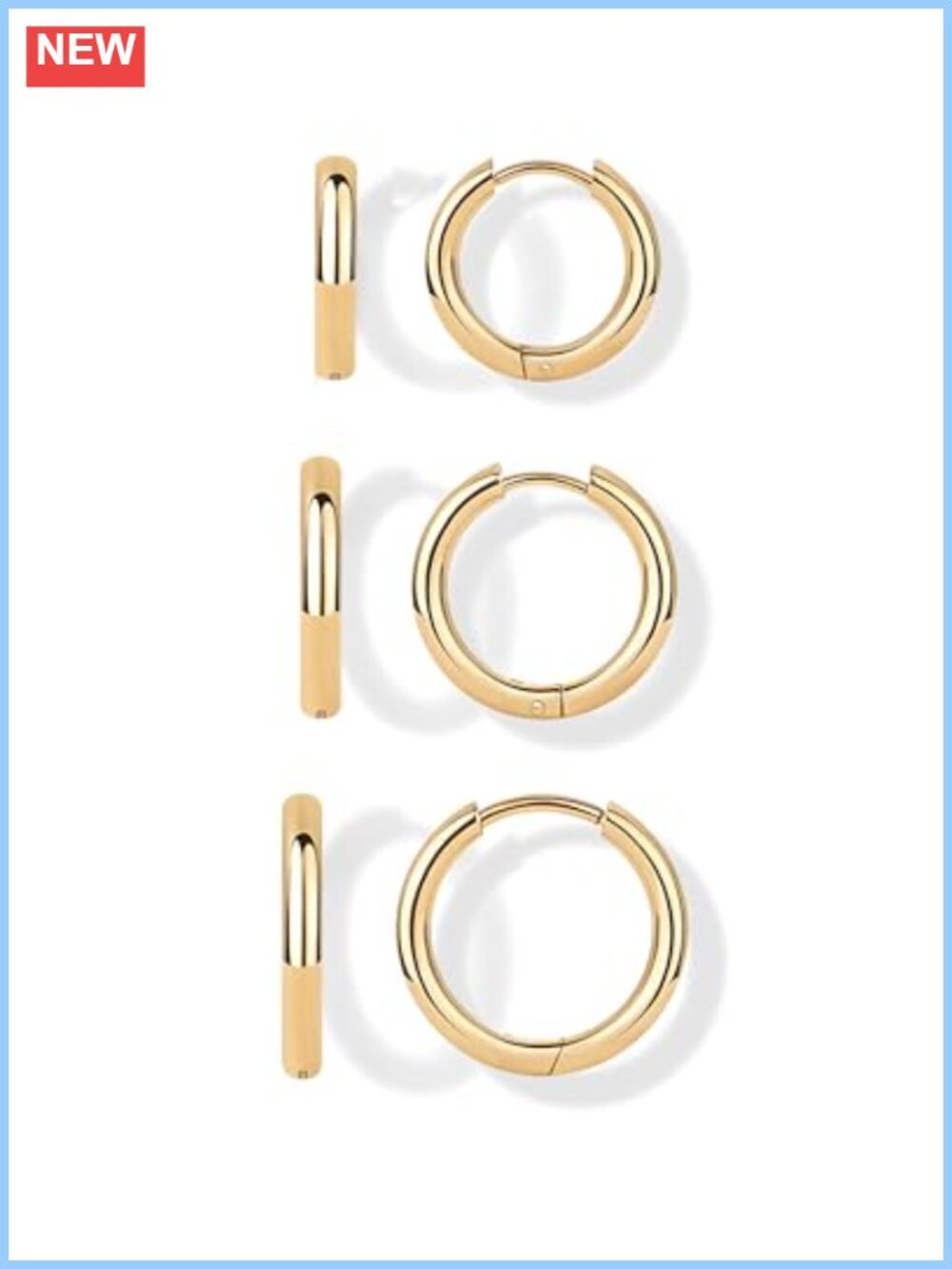 Waterproof Stainless Steel CZ Hoop Earrings 3-Pair Set